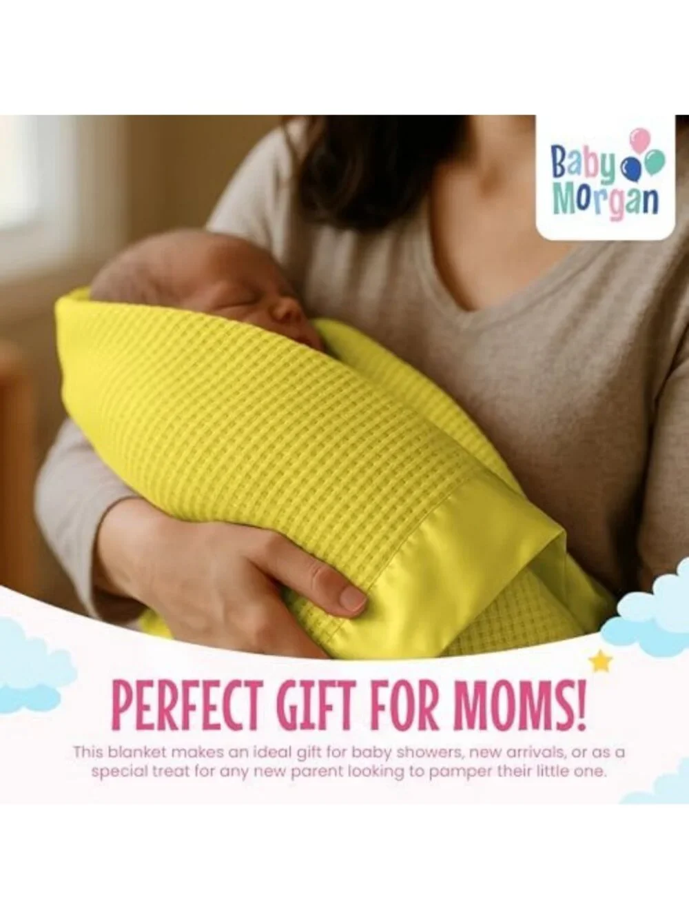 Cozy Yellow Thermal Waffle Knit Baby Blanket with Satin Trim, 36
